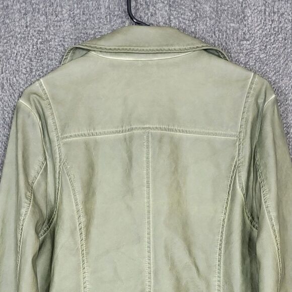 Max Studio Jacket Womens Large Sage Olive Green Vegan Faux Leather Moto Crop - Picture 8 of 13